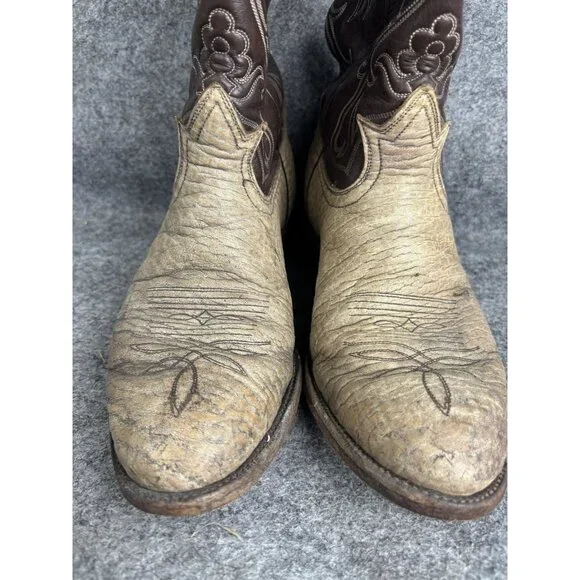 Justin Boots Mens Size 9 Brown Tan Western Cowboy Exotic Leather Ostrich Roper